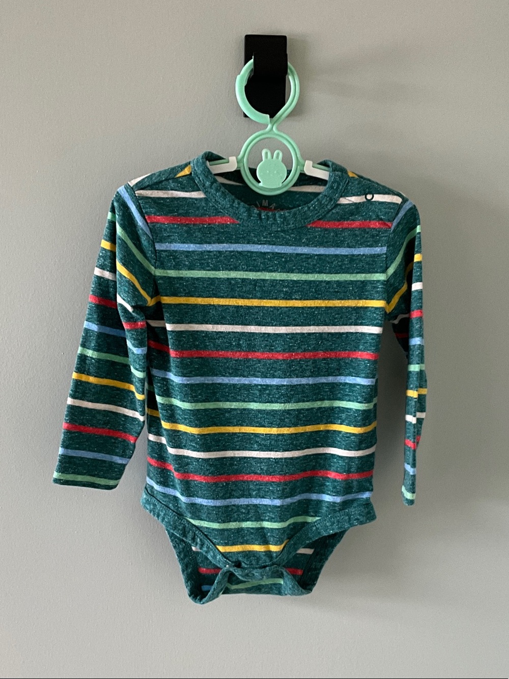 Primary Green Striped Long-Sleeve One-Piece Bodysuit 12-18M